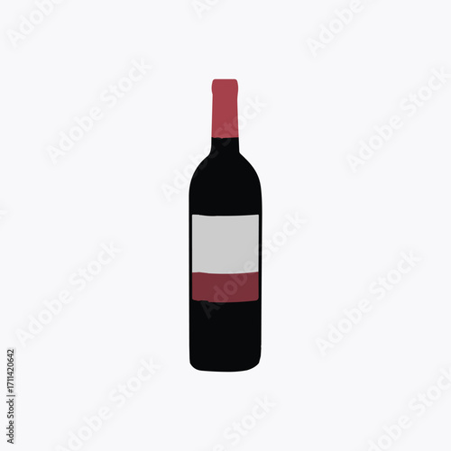 Simple illustration of a dark red wine bottle with a label on white Keywords: wine bottle, red wine
