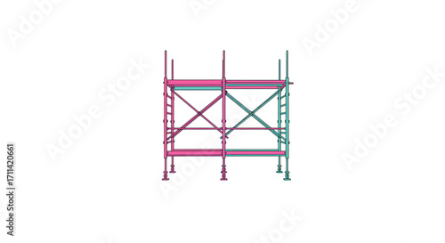 Stylized colorful scaffolding structure with cross braces on white backdrop