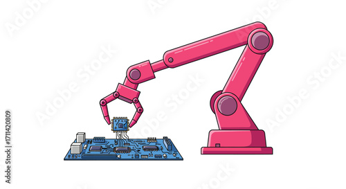 Robotic arm precisely places microchip onto circuit board with automation