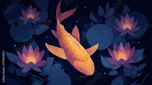 Koi fish in a lily pad pond