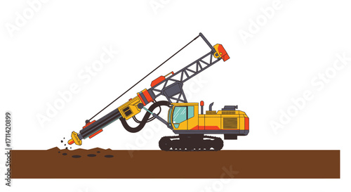 Vibrant illustration shows mining rotary blasthole drill in action on bench