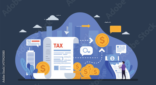 Conceptual vector illustration showcasing taxation with financial growth process