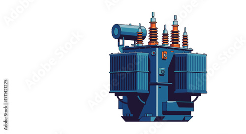 Stylized Flat Vector Illustration of a High-Voltage Electrical Transformer