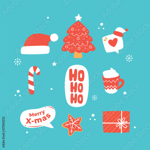 Cute flat illustration christmas label Stickers collection