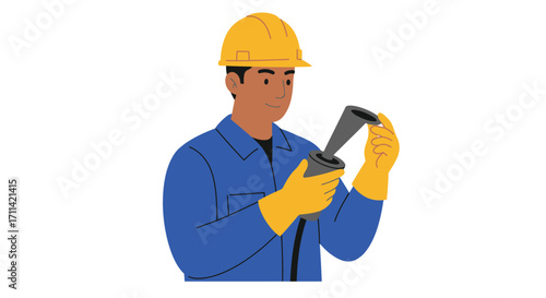 Craftsman inspecting blasting cap on white backdrop offers safety guidance