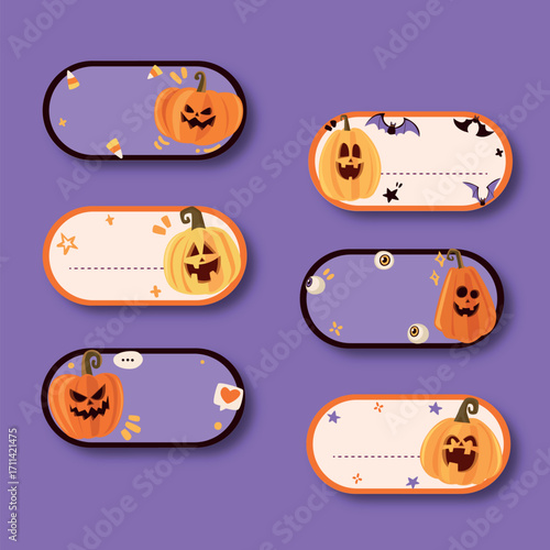 Hand drawn flat cute halloween labels collection