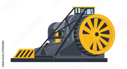 Stylized flat vector illustration of a mine ventilation fan unit isolated