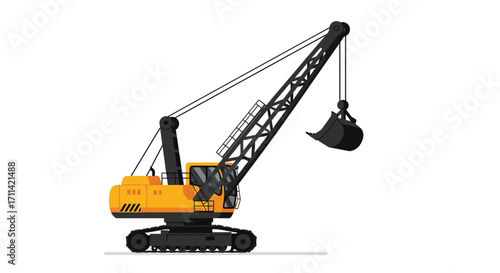 Vibrant dragline excavator vector illustration against a white backdrop