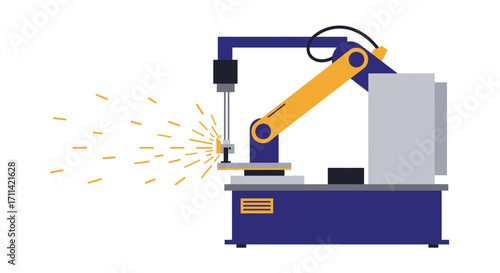 Automated welding station for industry, stylized robotic arm illustration