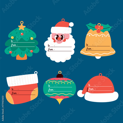 Cute flat illustration christmas label Stickers collection