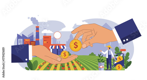 Economic investment supporting agriculture and industry, illustrating the transfer of funds