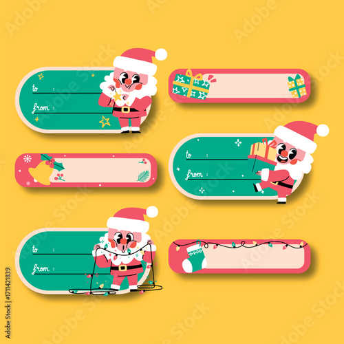 Cute flat illustration christmas label Stickers collection
