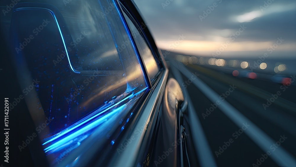 Fototapeta premium Futuristic car window at sunset