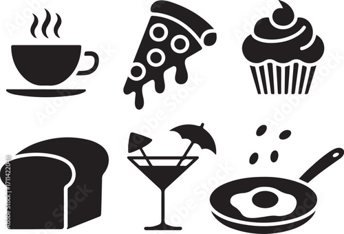 Delicious food icons for menus, recipes, and cooking