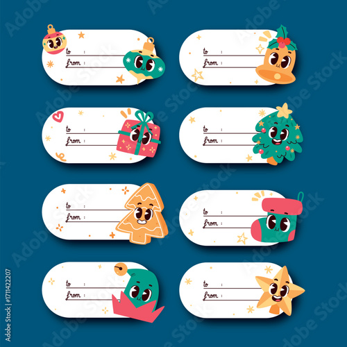 Cute flat illustration christmas label Stickers collection