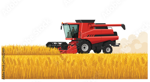 Stylized illustration of a combine harvester in a golden wheat field