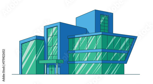 Stylized modern corporate building illustration on a clean white backdrop