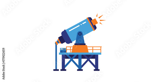 Stylized flare boom illustration on platform against stark background