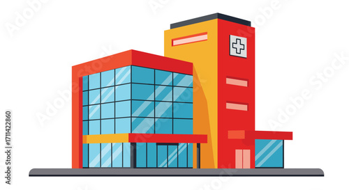 Stylized vector illustration of a modern private medical center building