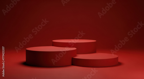 Red product display podiums for presentation