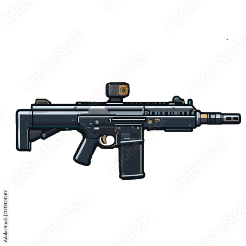 Illustration of an assault rifle isolated on a white background