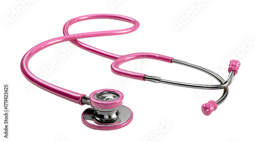 Pink stethoscope medical instrument illustration on white background