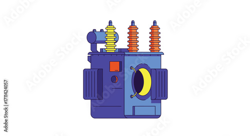Stylized flat vector illustration of an electrical transformer isolated
