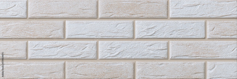 Fototapeta premium Light beige/off-white brick-patterned wall tiles with textured surface