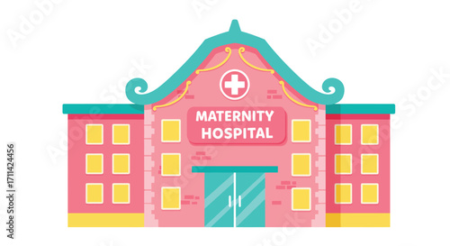 Stylized Cartoon Maternity Hospital Illustration with Whimsical Design