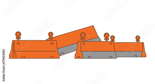 Stylized flat vector illustration of vibrant concrete road barriers on white