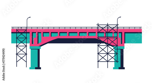 Stylized flat vector illustration of a bridge under construction
