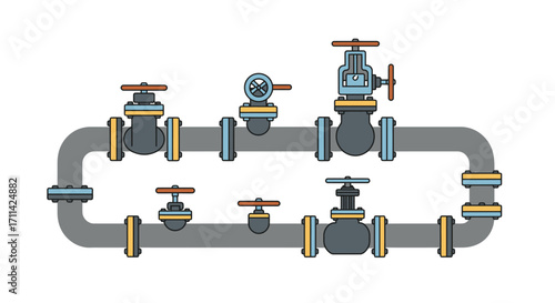 Detailed pipeline system illustration featuring various valves and connections