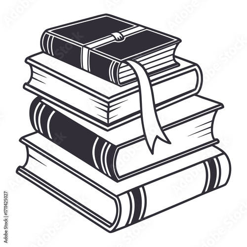 textbooks with varying sizes and a bookmark