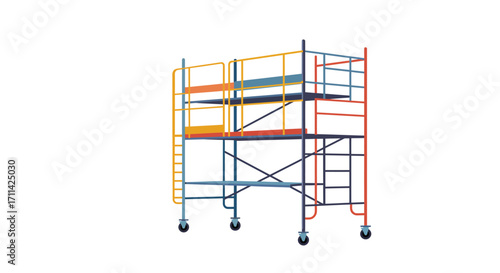 Stylized flat vector illustration of a vibrant mobile scaffold tower isolated