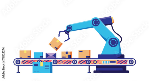 Automated package sorting system utilizing robotic arm on conveyor belt