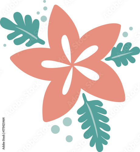 Hibiscus flower and leaves bouquet flat design illustration for decoration on summer holiday and tropical forest.