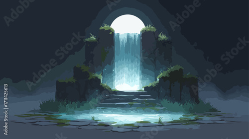 Mysterious waterfall at night