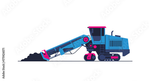 Stylized vector illustration of a road milling machine scraping asphalt