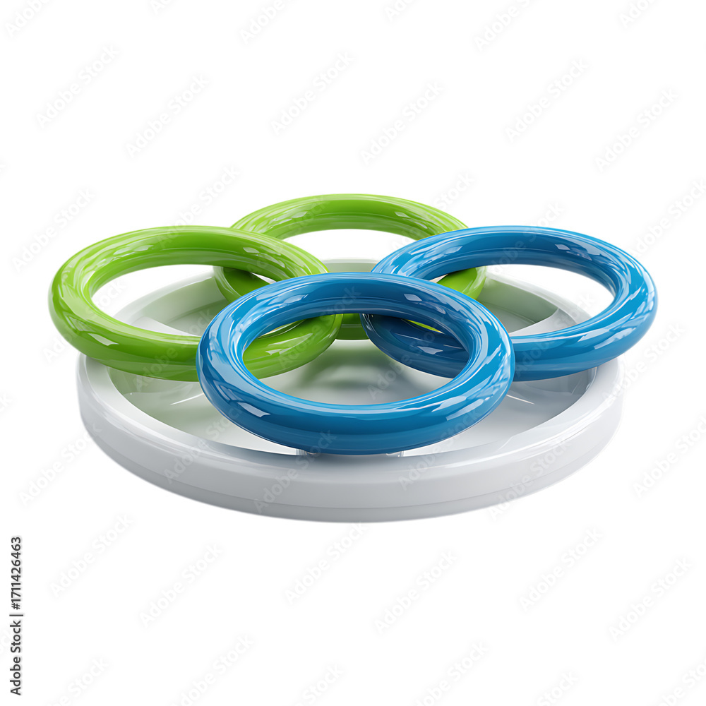 Fototapeta premium Modern ring toss game with green and blue rings on white background. 