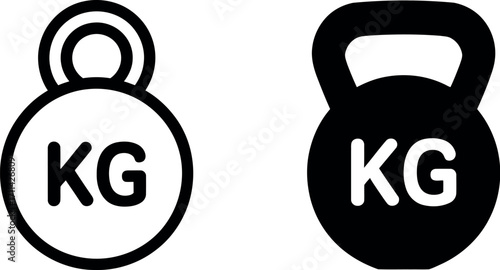 Minimalist black and white icons representing kettlebells with kg label for fitness and strength training silhouette
