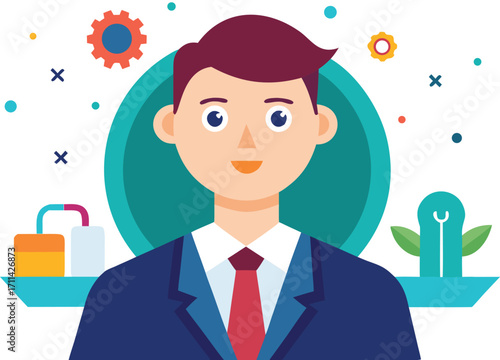 Business Marketing illustrations. Business people office life, A person analyzing data on dual monitors in a modern office setting, 