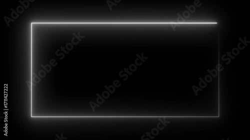Sleek white neon rectangle frame glowing on a black background, offering a clean and minimalist design element for various creative projects