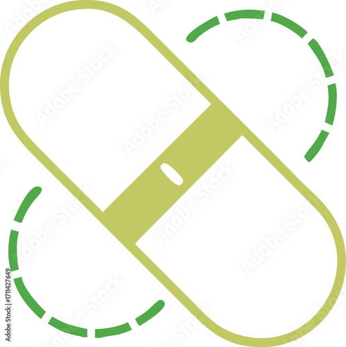 Abstract medical capsule symbol with green circular dashed lines representing health
