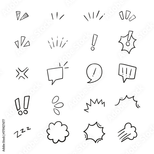 Set comic effect doodle cartoon icon illustration