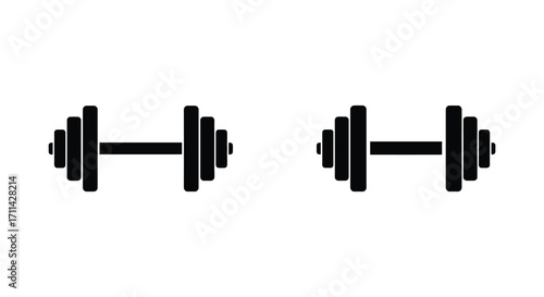 Black and white illustration depicting two sets of dumbbells side view