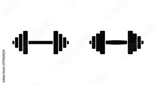 Black dumbbell icons displayed in different orientations on white background