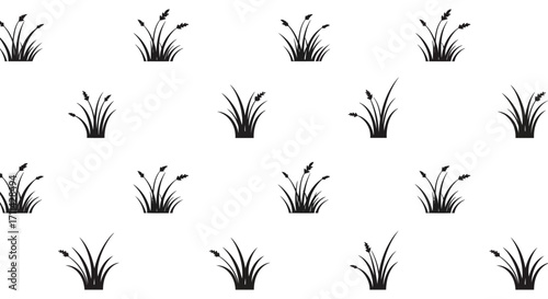 Simple black and white pattern of stylized cattail plants on a white background