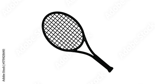 Simple black and white illustration of a tennis racket isolated on white