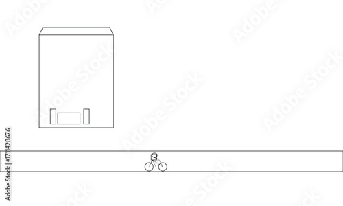 Cyclist Passing Urban Café – Vector Scene of City Commute, Outdoor Dining & Modern Street Life
