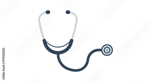 Simple illustration of a blue and silver medical stethoscope on white background